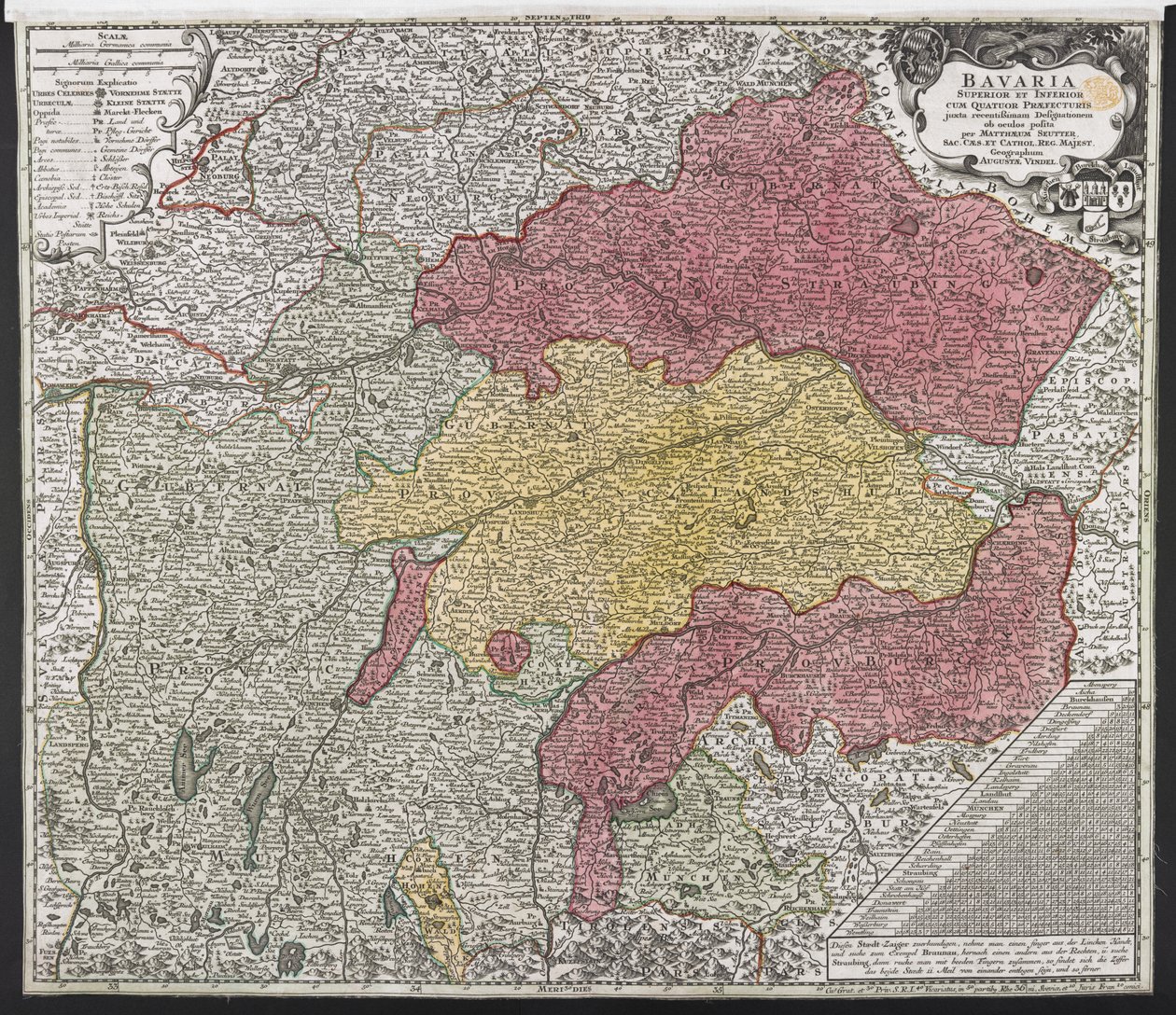 Kaart van Beieren, c.1757 door Georg Matthäus Seutter