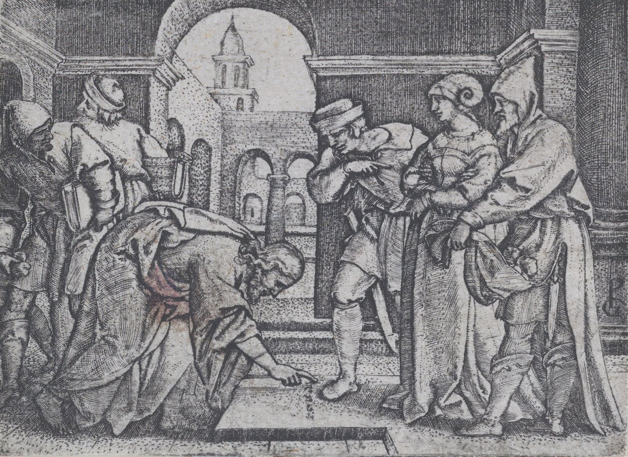 Christus en de overspelige vrouw door Georg Pencz