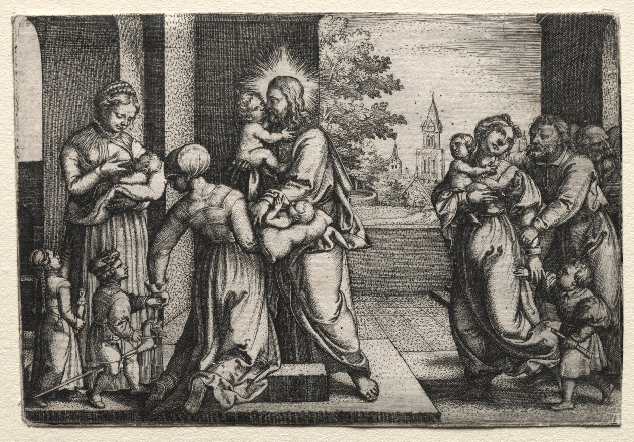 Christus met Kleine Kinderen, ca. 1548 door Georg Pencz