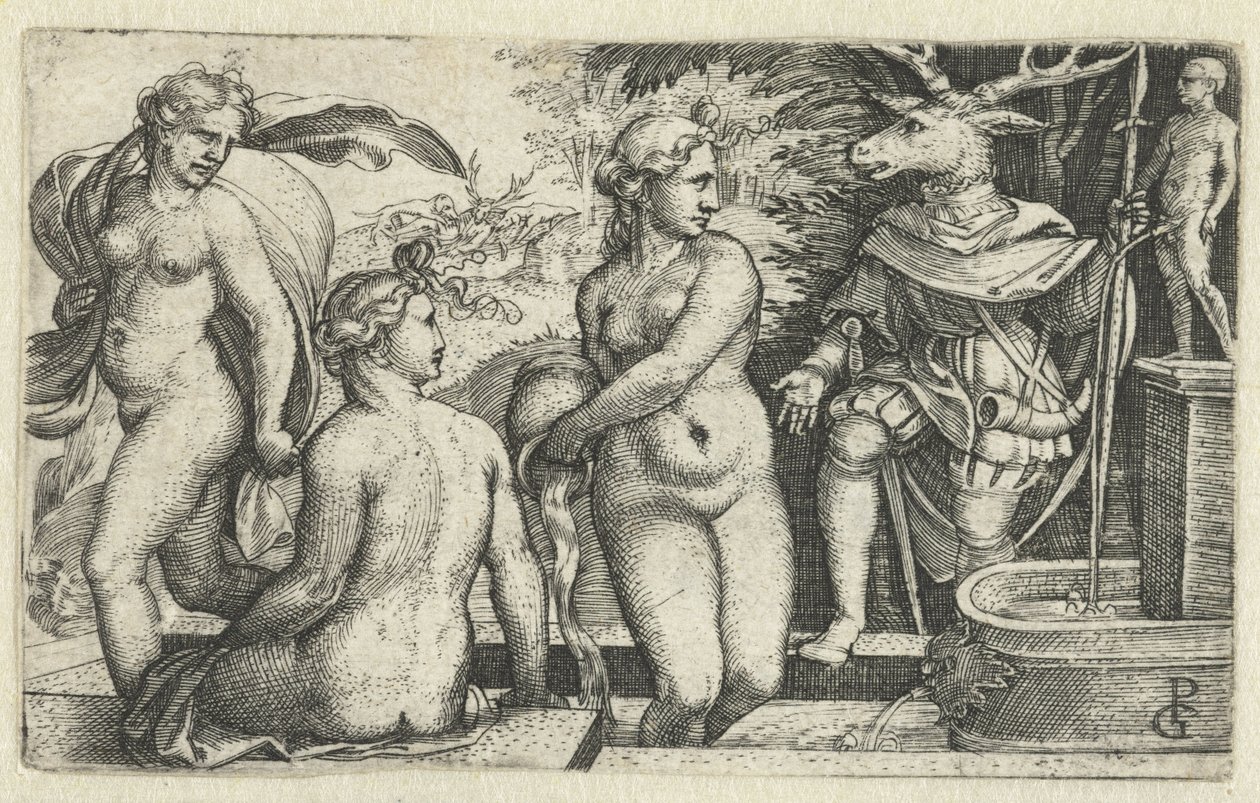 Diana verandert Acteon voor straf in een hert door Georg Pencz