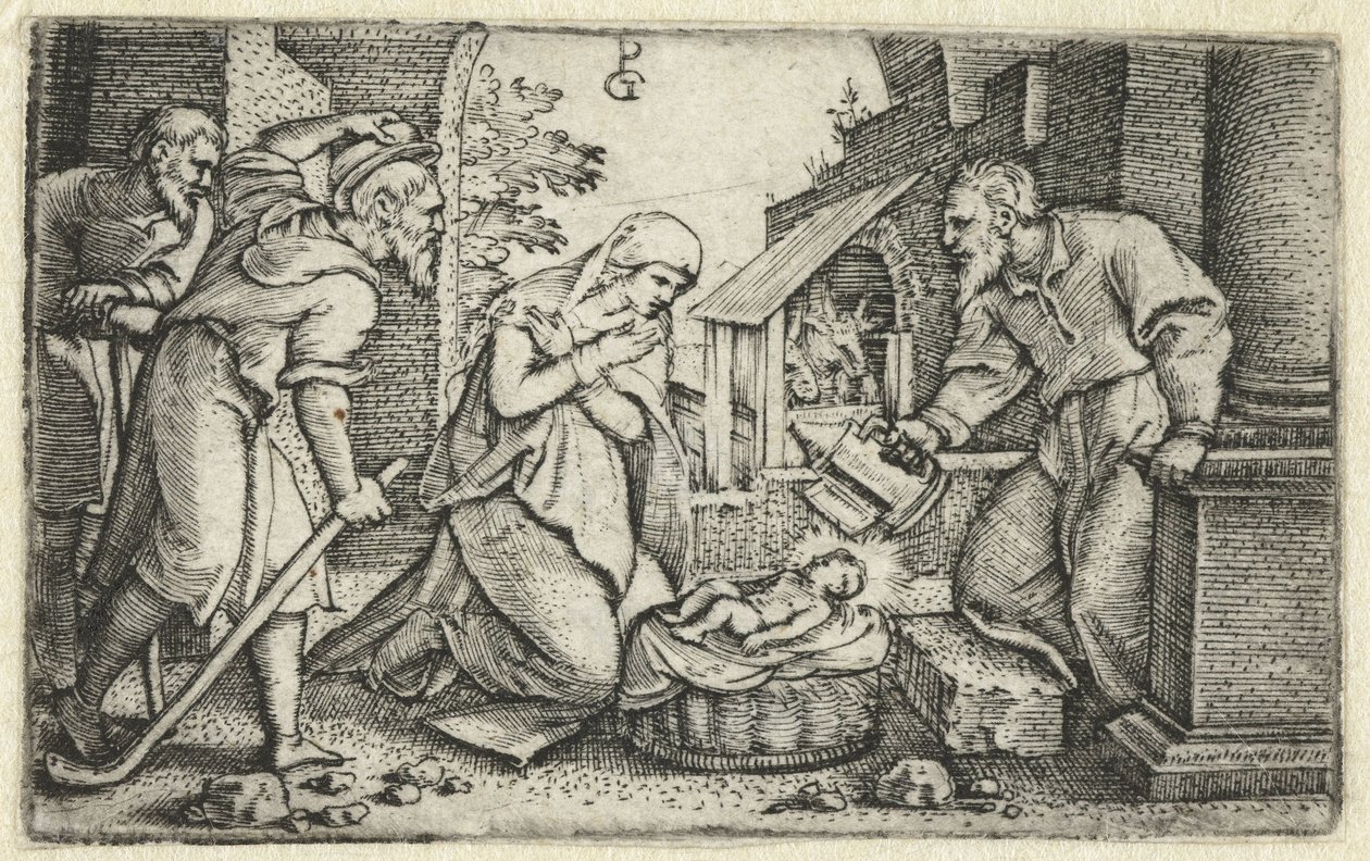 Geboorte van Christus en aanbidding van herders door Georg Pencz