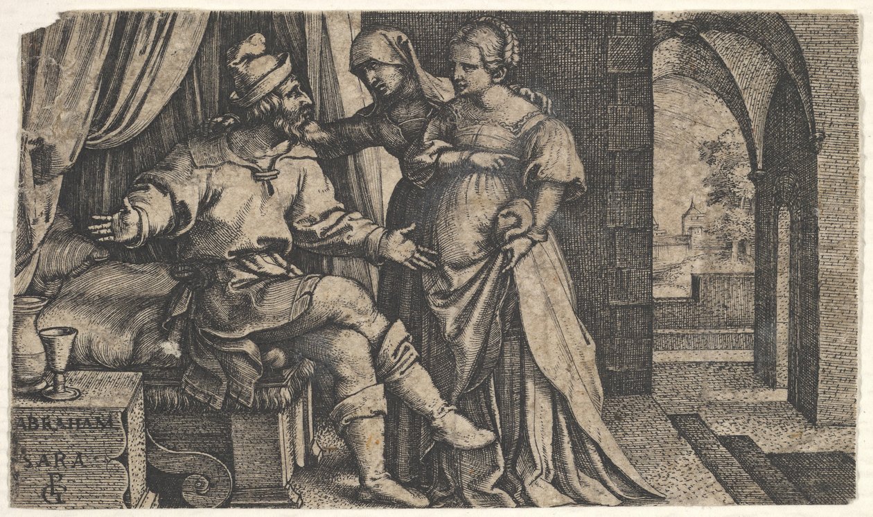 Sarah presenteert Hagar aan Abraham, uit de serie door Georg Pencz
