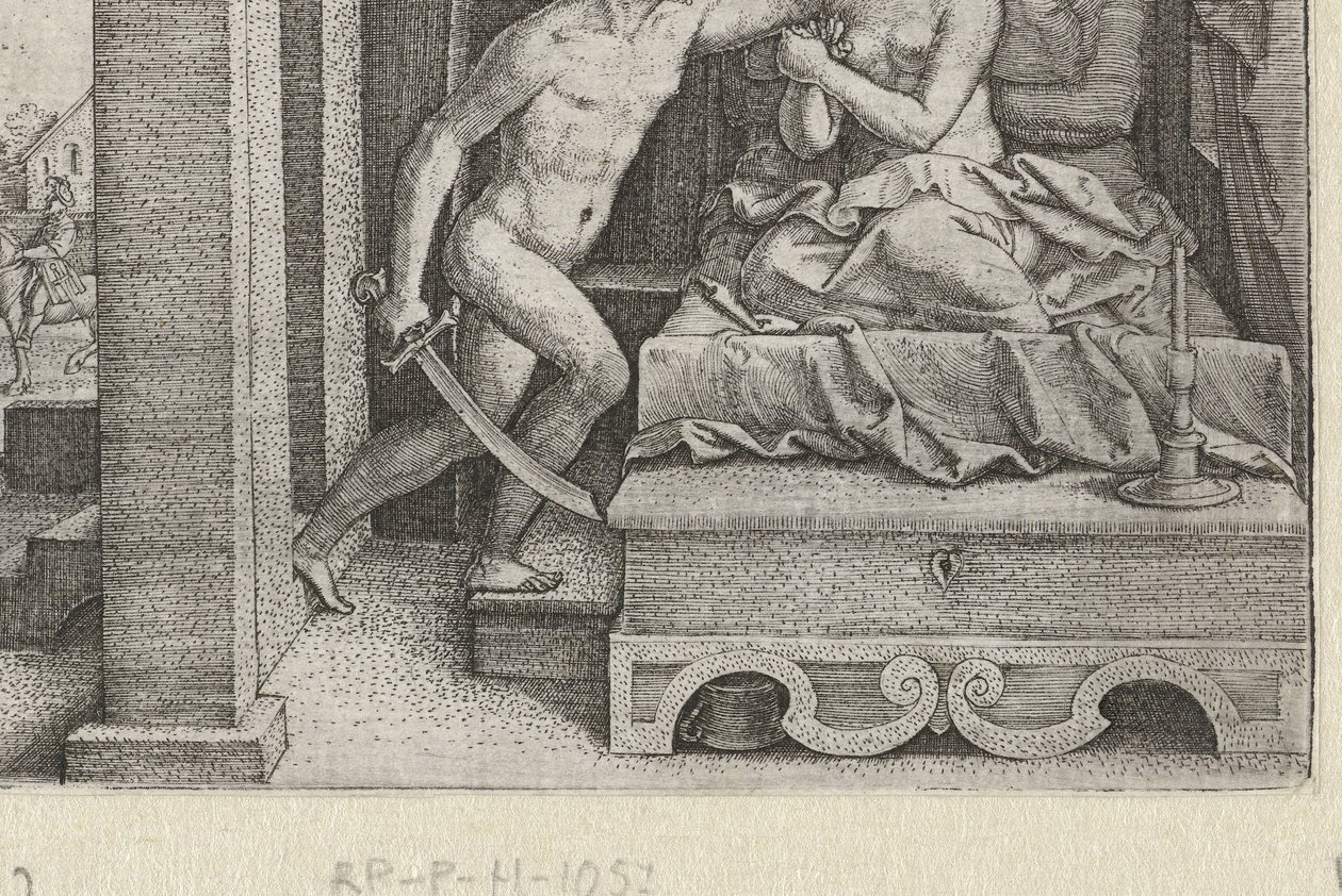 Sextus verkracht Lucretia onder bedreiging met zwaard Verhalen uit vroege Romeinse geschiedenis (serie titel) door Georg Pencz