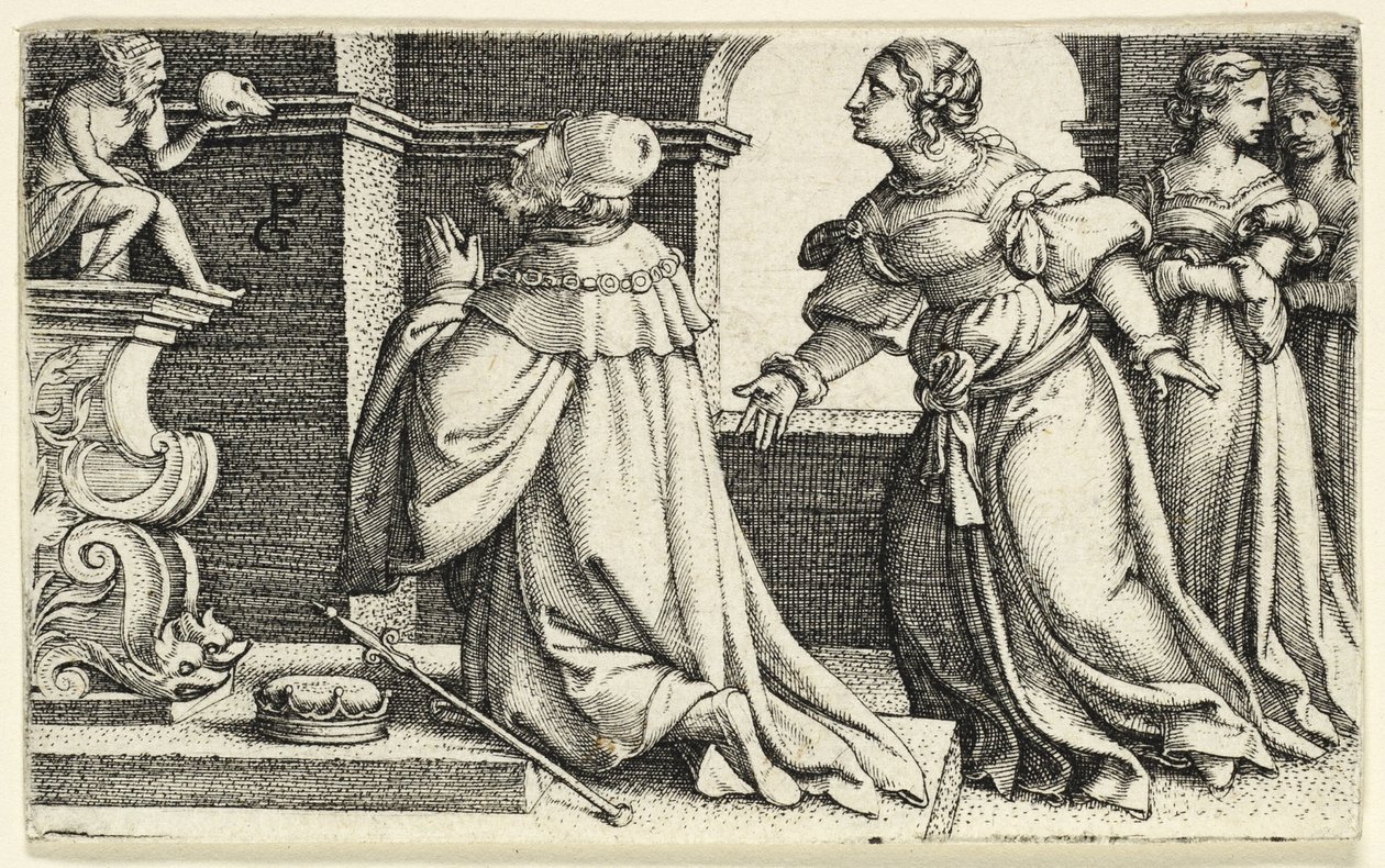 Salomo aanbidt het afgodsbeeld Moloch door Georg Pencz