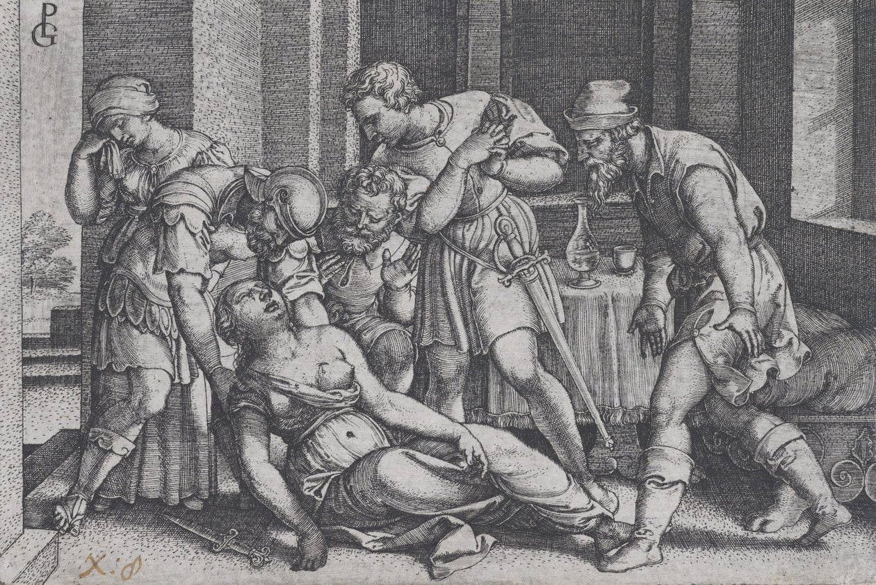 Zelfmoord van Lucretia, uit Scènes uit de Romeinse Geschiedenis door Georg Pencz