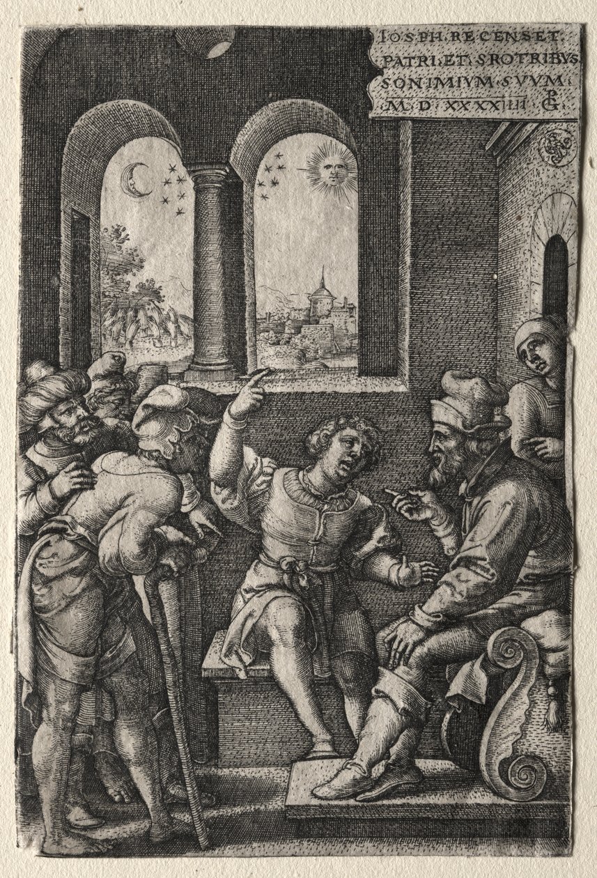 Het verhaal van Jozef: Jozef vertelt zijn dromen aan zijn vader door Georg Pencz
