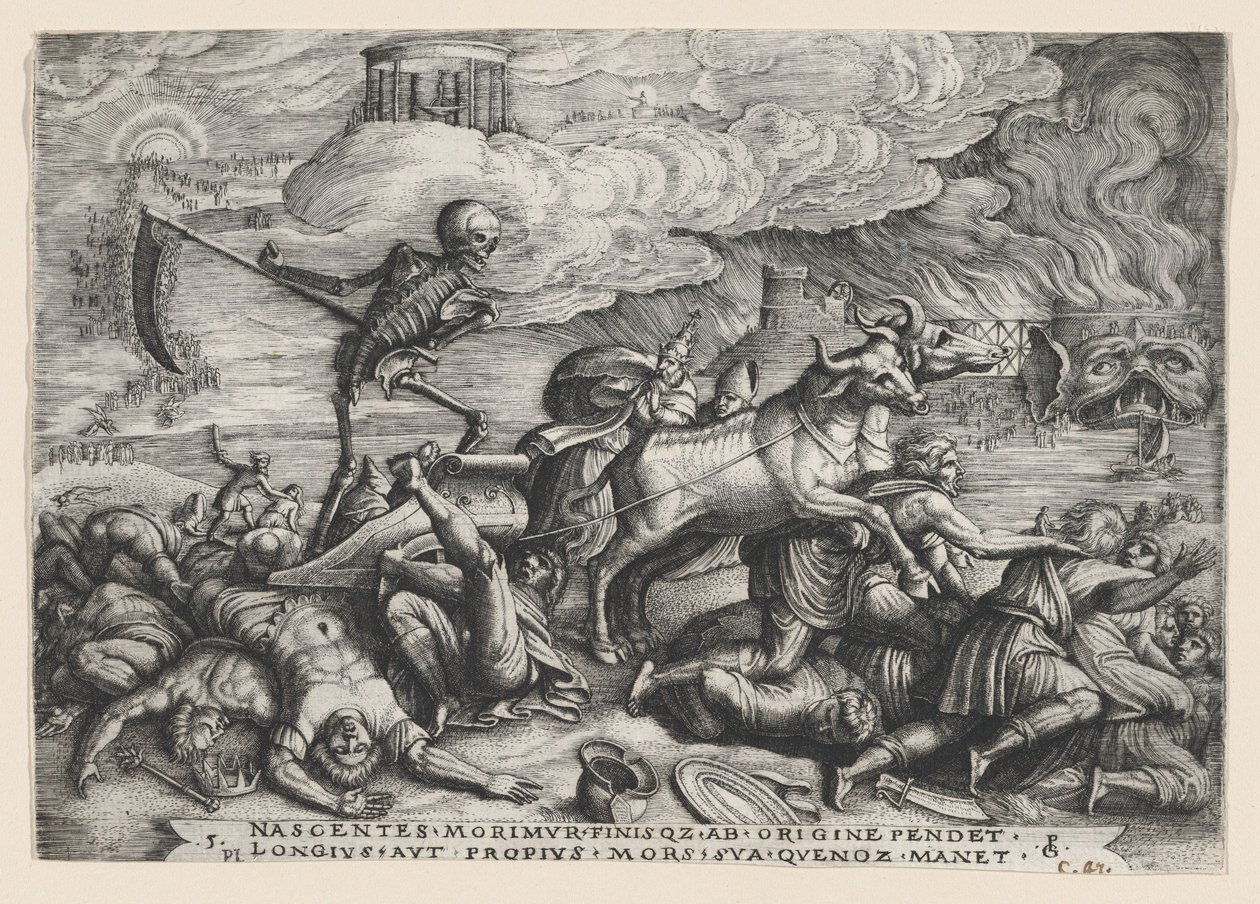 De triomf van de dood op de tijd, uit de Triomfen van Petrarca door Georg Pencz