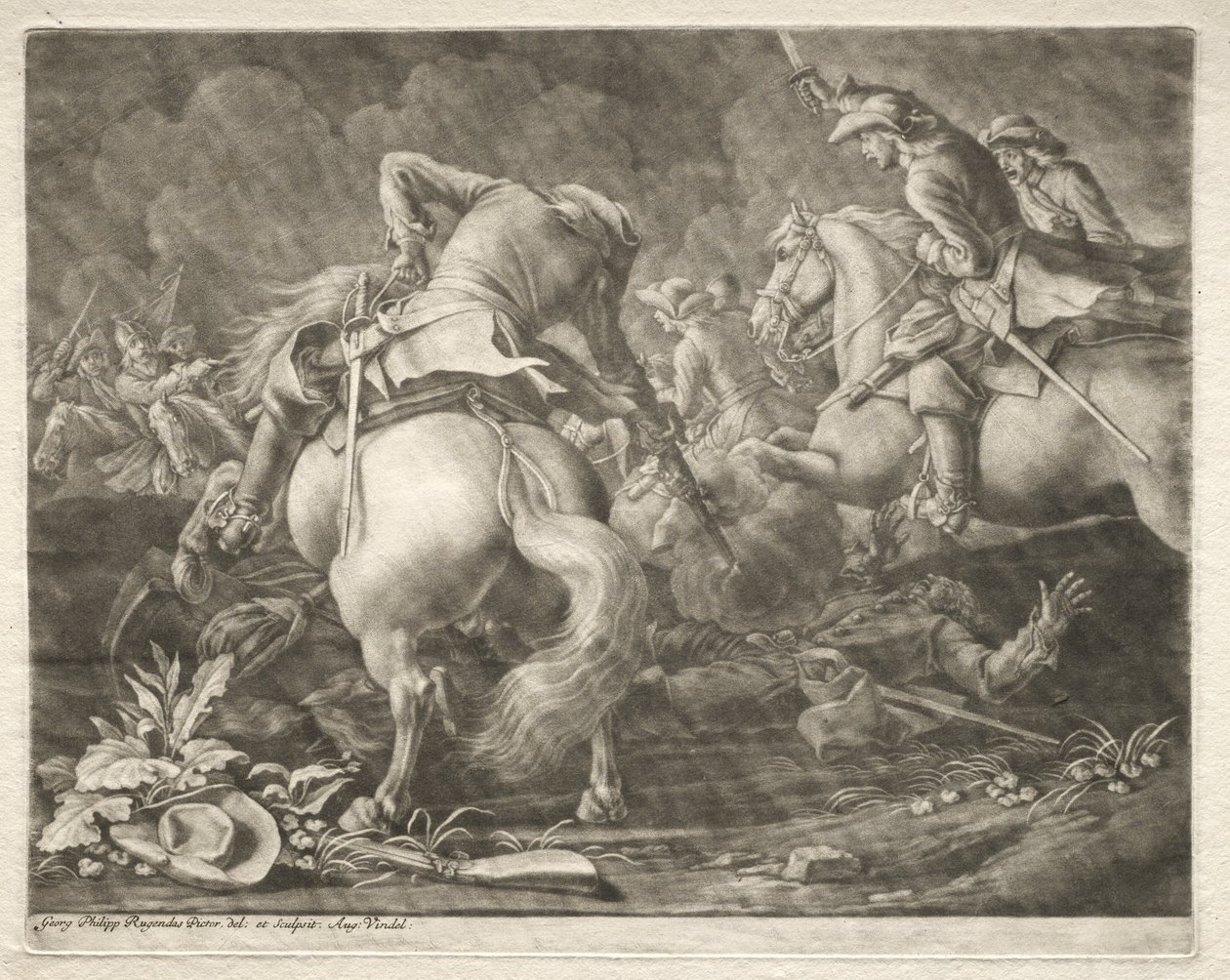 Schermutseling tussen Pruisische en Hongaarse Huzaren door Georg Philipp I Rugendas