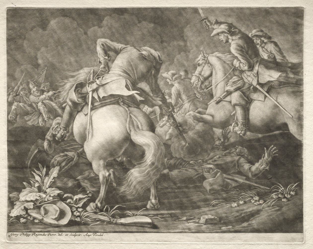 Schermutseling tussen Pruisische en Hongaarse huzaren door Georg Philipp I Rugendas