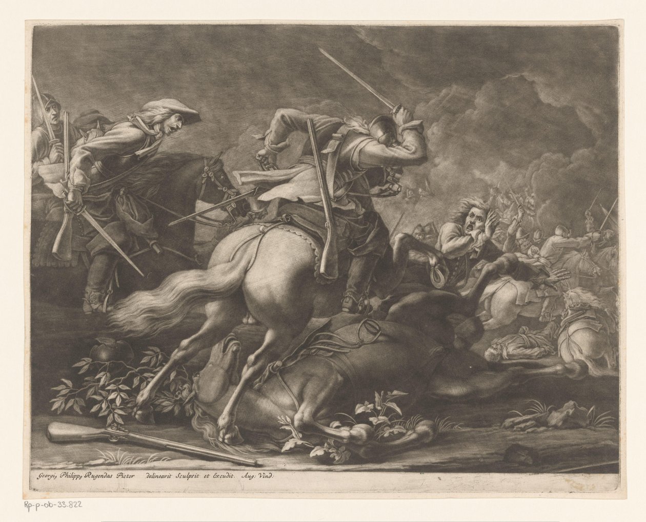 Ruitergevecht door Georg Philipp Rugendas (I)