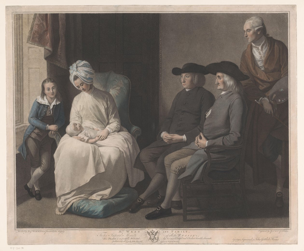 Portret van Benjamin West met zijn familie door Georg Siegmund Facius
