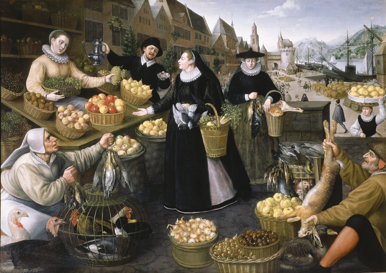 Een Allegorie van de Herfst: een Fruit- en Groentekraam boven de Weinmarkt in Frankfurt am Main door Georg and Valkenborch Lucas Van Flegel