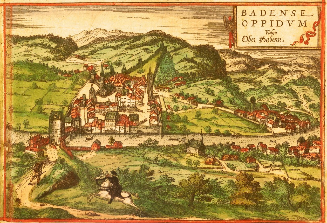 Baden, Spa, Zwitserland door Georg and Hogenberg Franz (1535 90) Braun