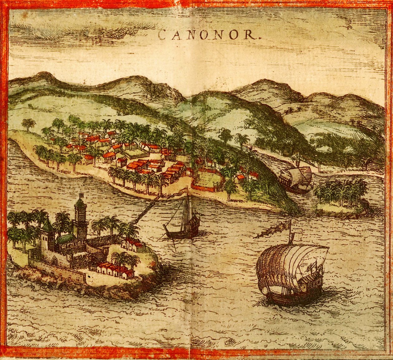 Cannanore, Kannur, India door Georg and Hogenberg Franz (1535 90) Braun