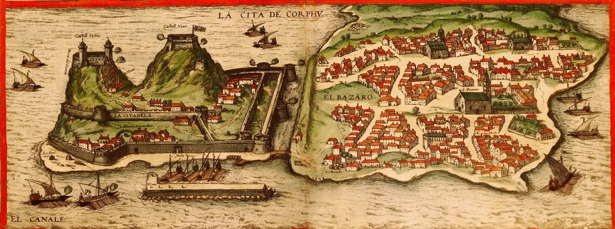 Corfu, Griekenland door Georg and Hogenberg Franz (1535 90) Braun
