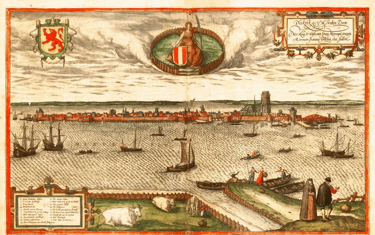 Dordrecht, Netherlands door Georg and Hogenberg Franz (1535 90) Braun
