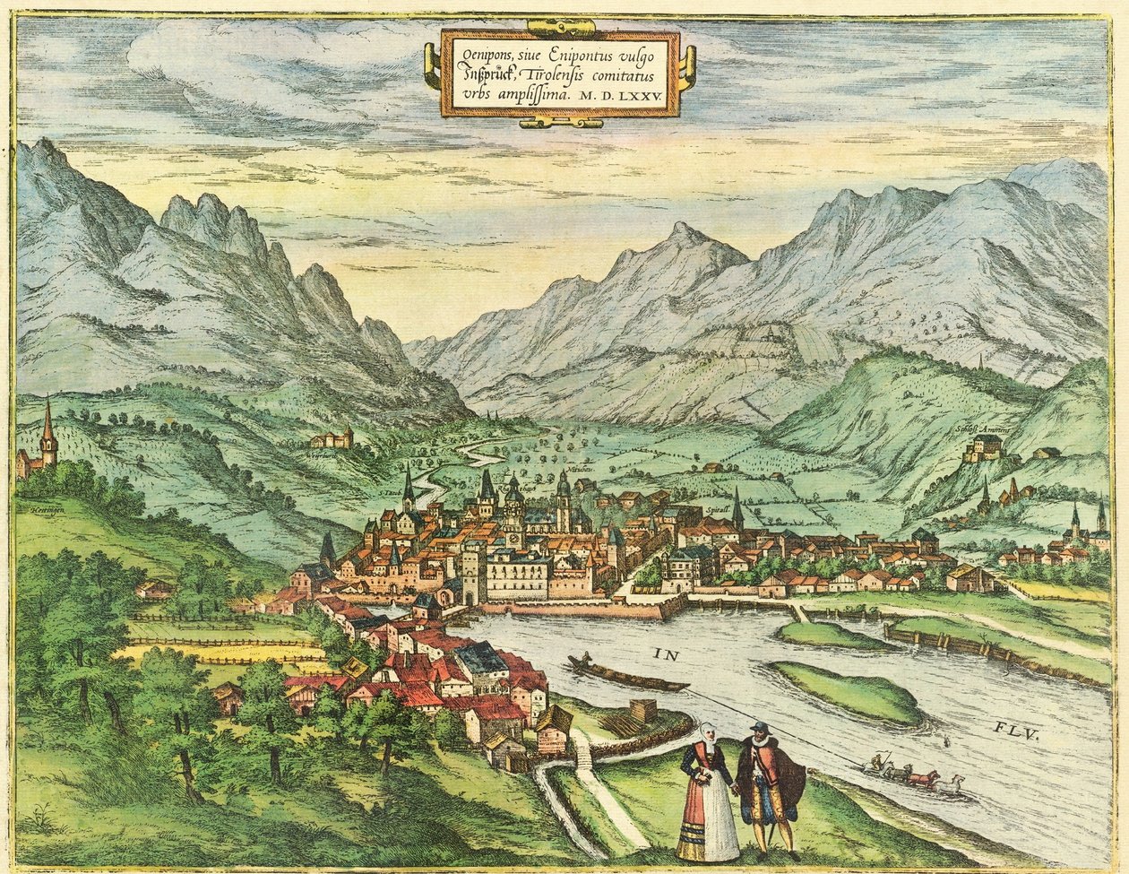 Innsbruck, Oostenrijk, Tirol door Georg and Hogenberg Franz (1535 90) Braun