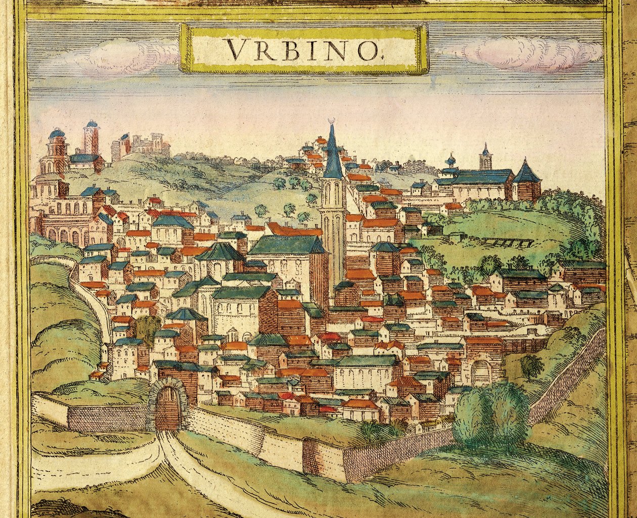 Uitzicht op de stad, kleurgravure uit Civitates Orbis Terrarum door Georg Braun en Franz Hogenberg door Georg Braun and Hogenberg Franz