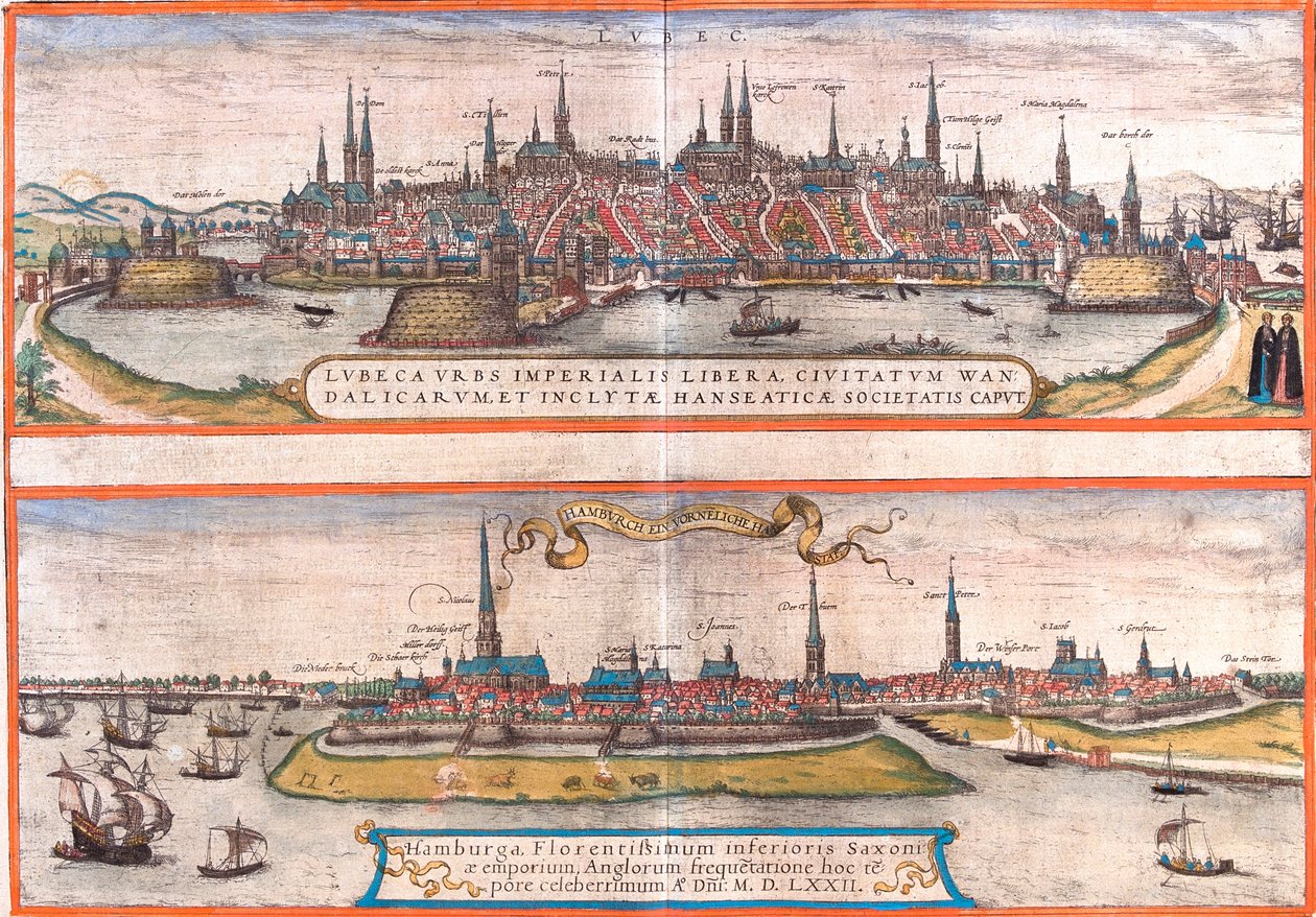 Lübeck, Hamburg, Duitsland door Georg and Hogenberg Franz (1535 90) Braun