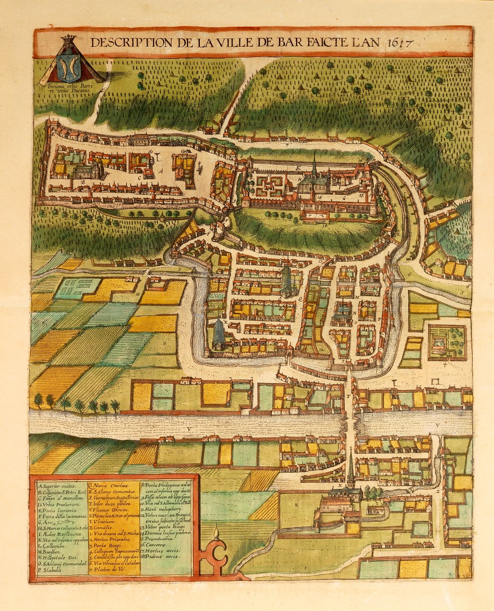 Kaart van Bar-Le-Duc uit Civitates Orbis Terrarum door Georg Braun and Hogenberg Franz