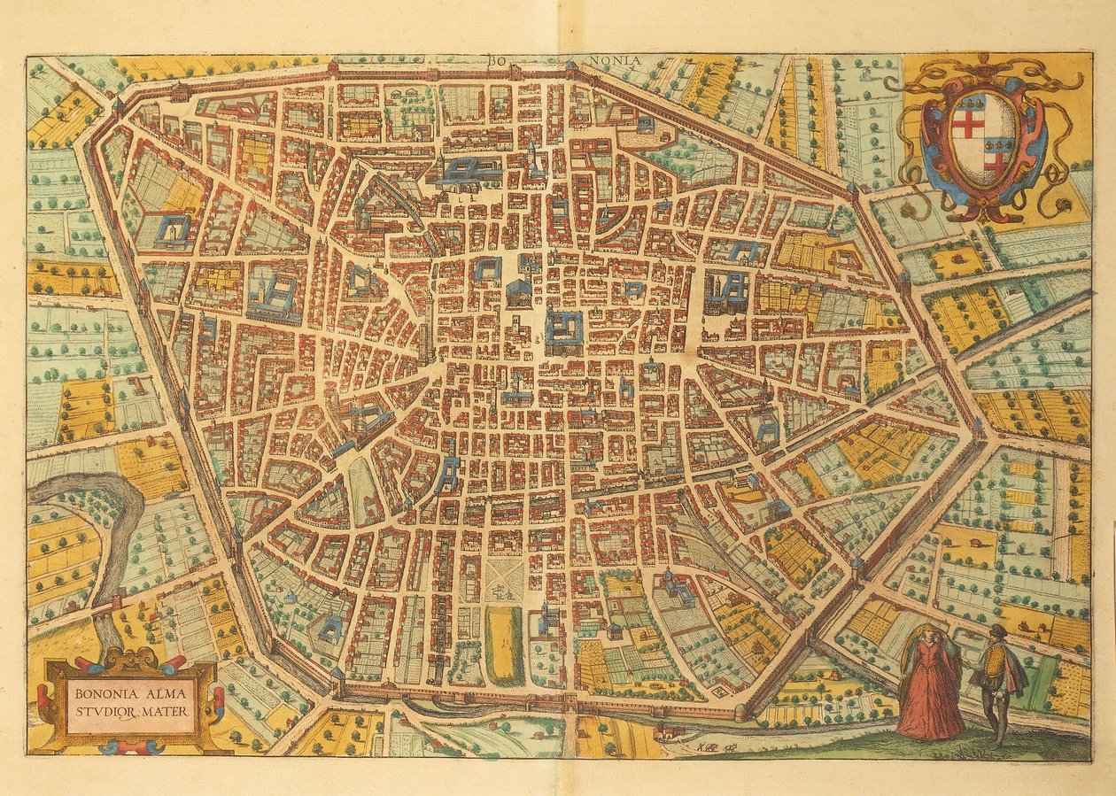Kaart van Bologna uit Civitates Orbis Terrarum door Georg Braun and Hogenberg Franz