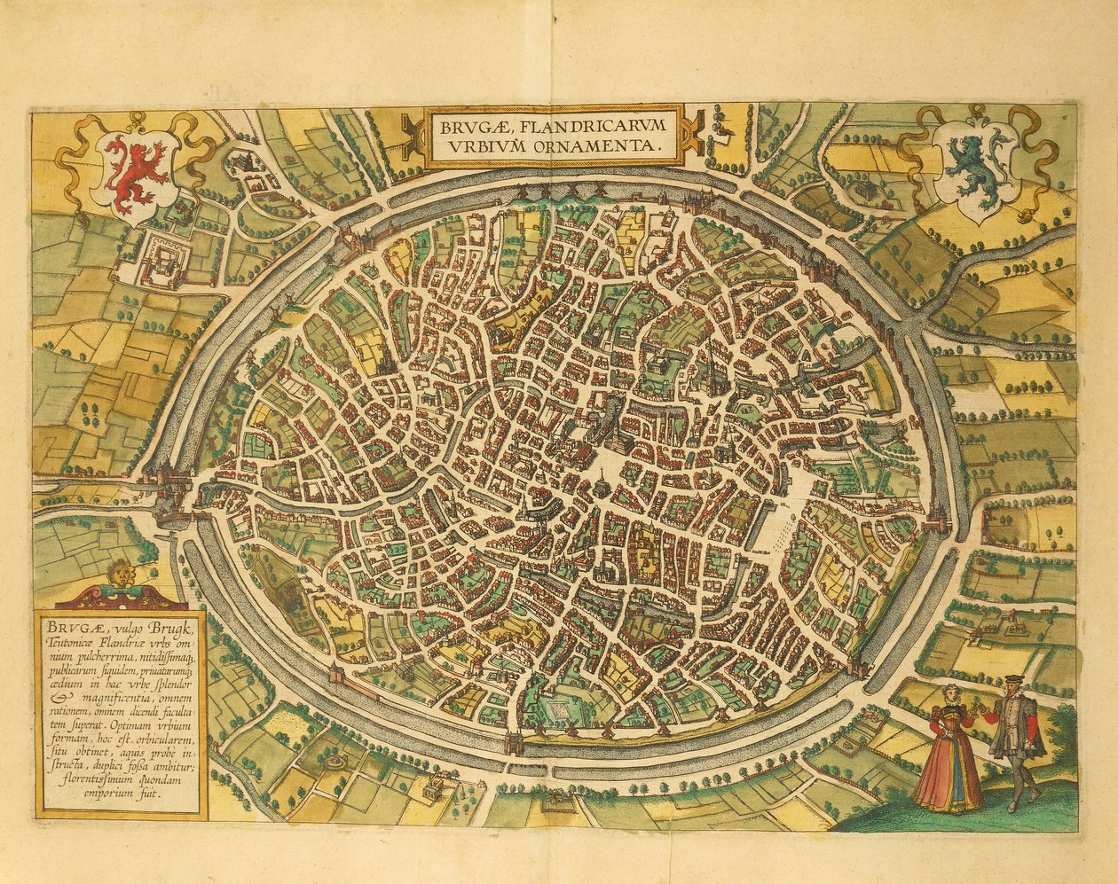 Kaart van Brugge uit Civitates Orbis Terrarum door Georg Braun and Hogenberg Franz