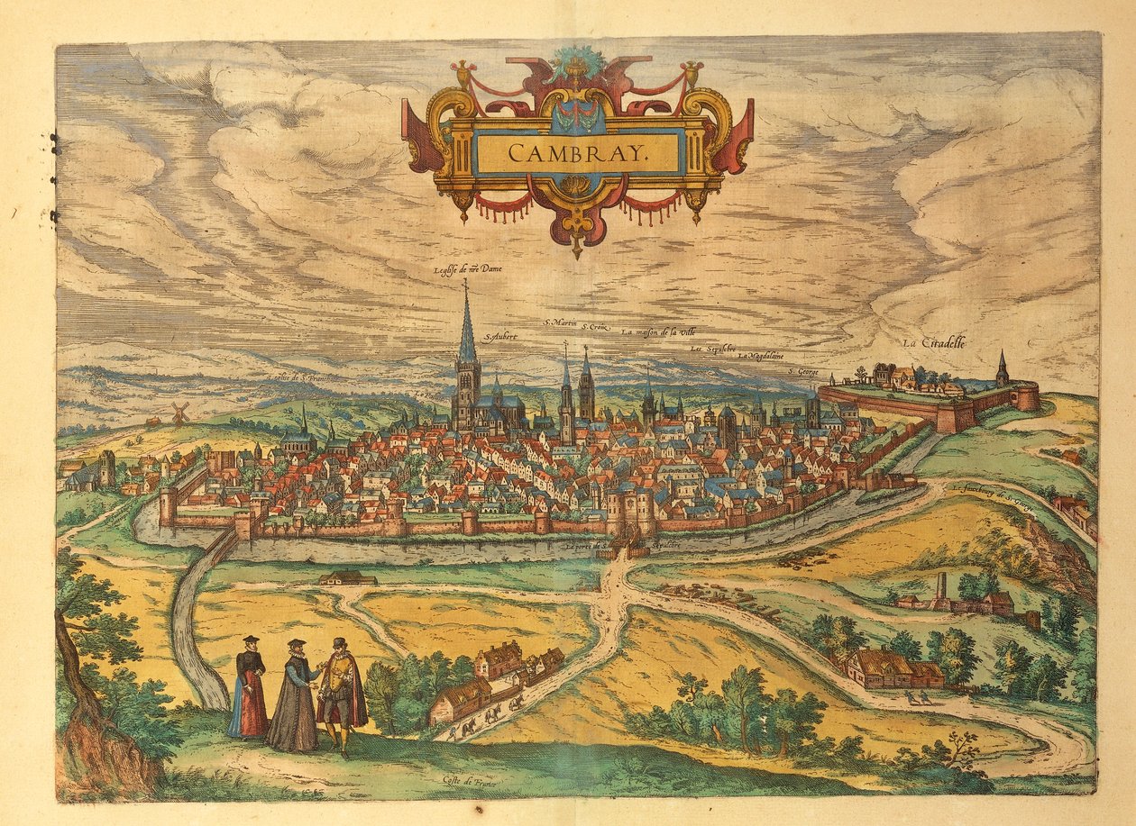 Kaart van Cambrai uit Civitates Orbis Terrarum door Georg Braun and Hogenberg Franz