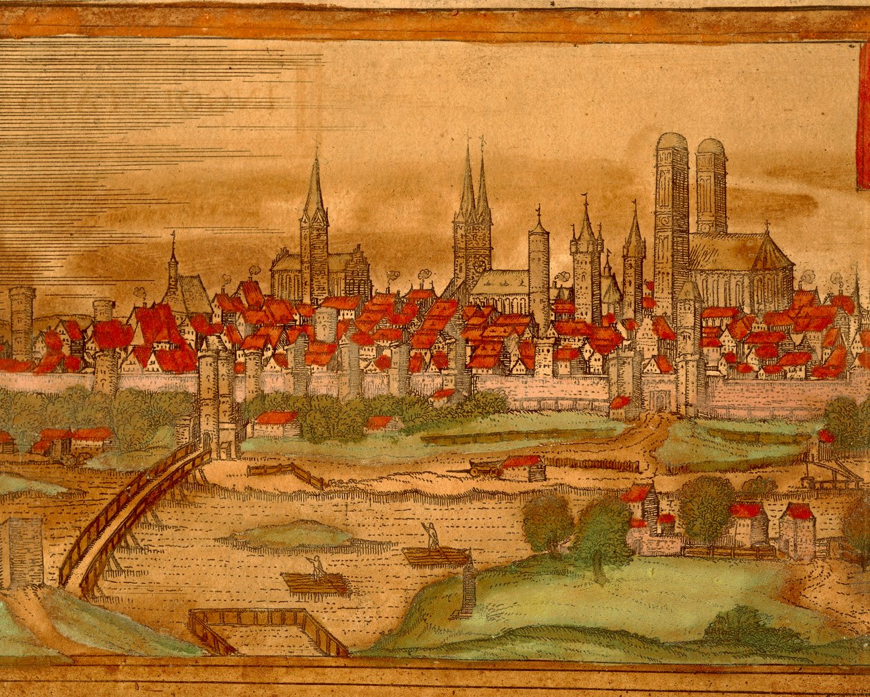 Kaart van de Stad München uit Civitates Orbis Terrarum door Georg Braun door Georg Braun and Hogenberg Franz