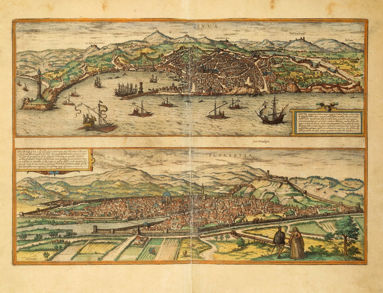 Kaart van Genua en Florence uit Civitates Orbis Terrarum door Georg Braun door Georg Braun and Hogenberg Franz