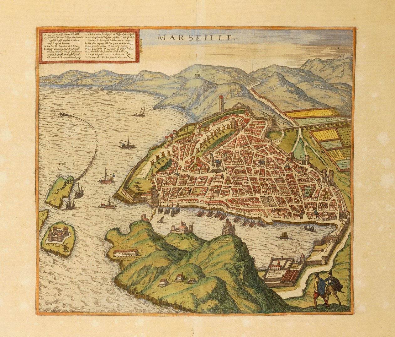 Kaart van Marseille uit Civitates Orbis Terrarum door Georg Braun and Hogenberg Franz