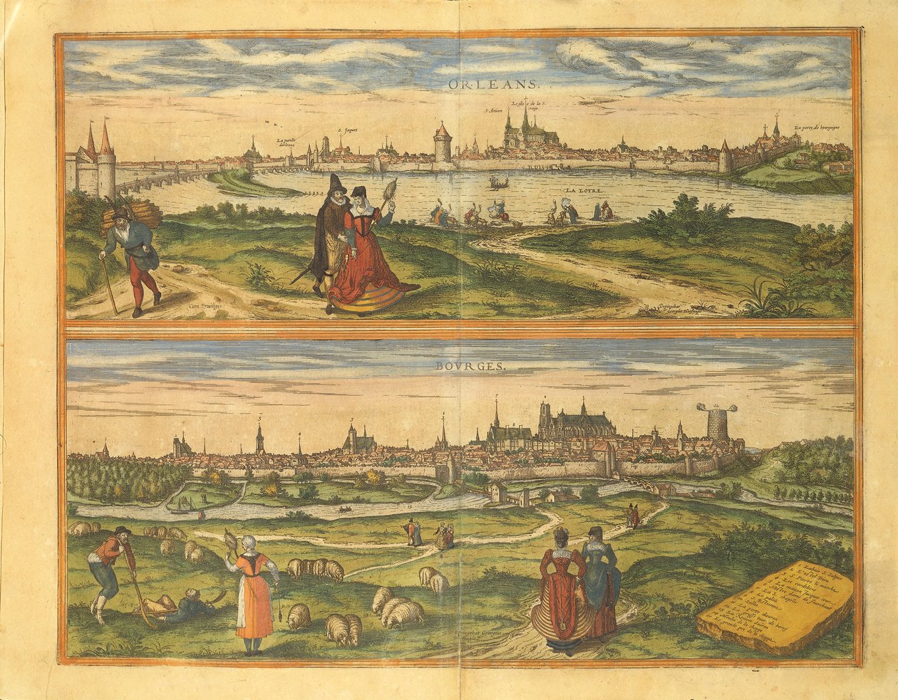 Kaart van Orléans en Bourges uit Civitates Orbis Terrarum door Georg Braun door Georg Braun and Hogenberg Franz