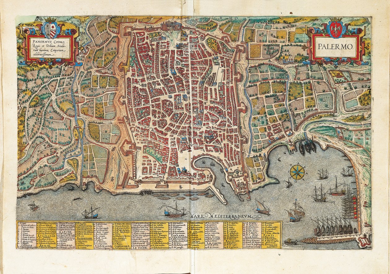 Kaart van Palermo uit Civitates Orbis Terrarum door Georg Braun and Hogenberg Franz