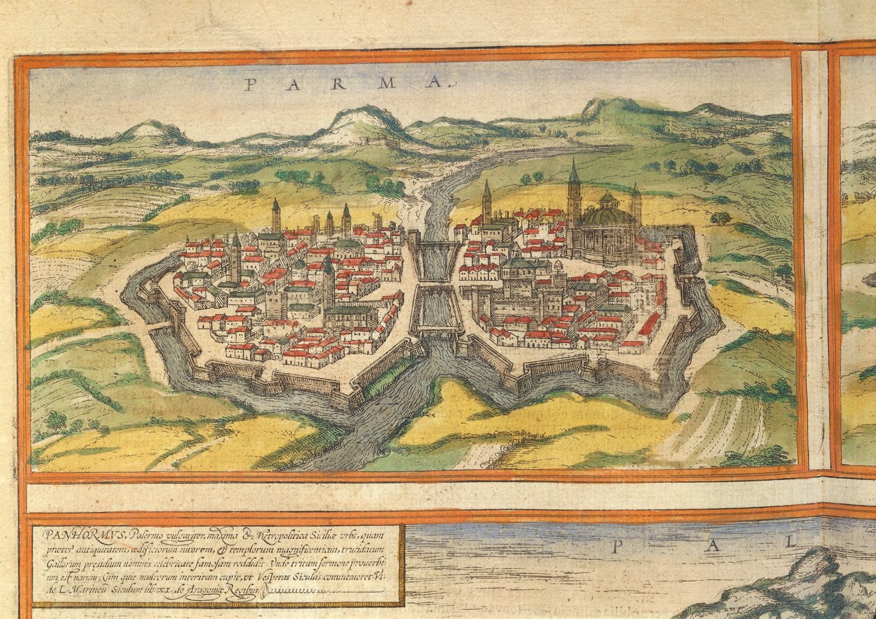 Kaart van Parma uit Civitates Orbis Terrarum door Georg Braun and Hogenberg Franz