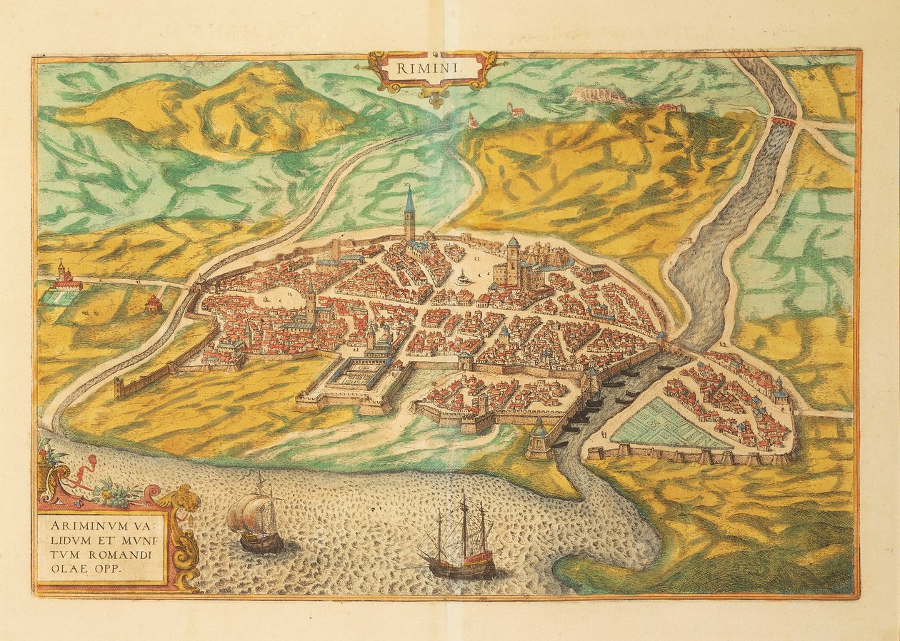 Kaart van Rimini uit Civitates Orbis Terrarum door Georg Braun and Hogenberg Franz