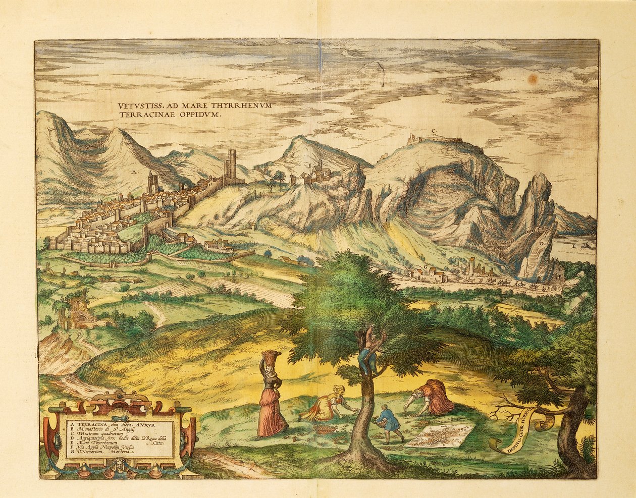 Kaart van Terracina, Lazio regio uit Civitates Orbis Terrarum door Georg Braun door Georg Braun and Hogenberg Franz
