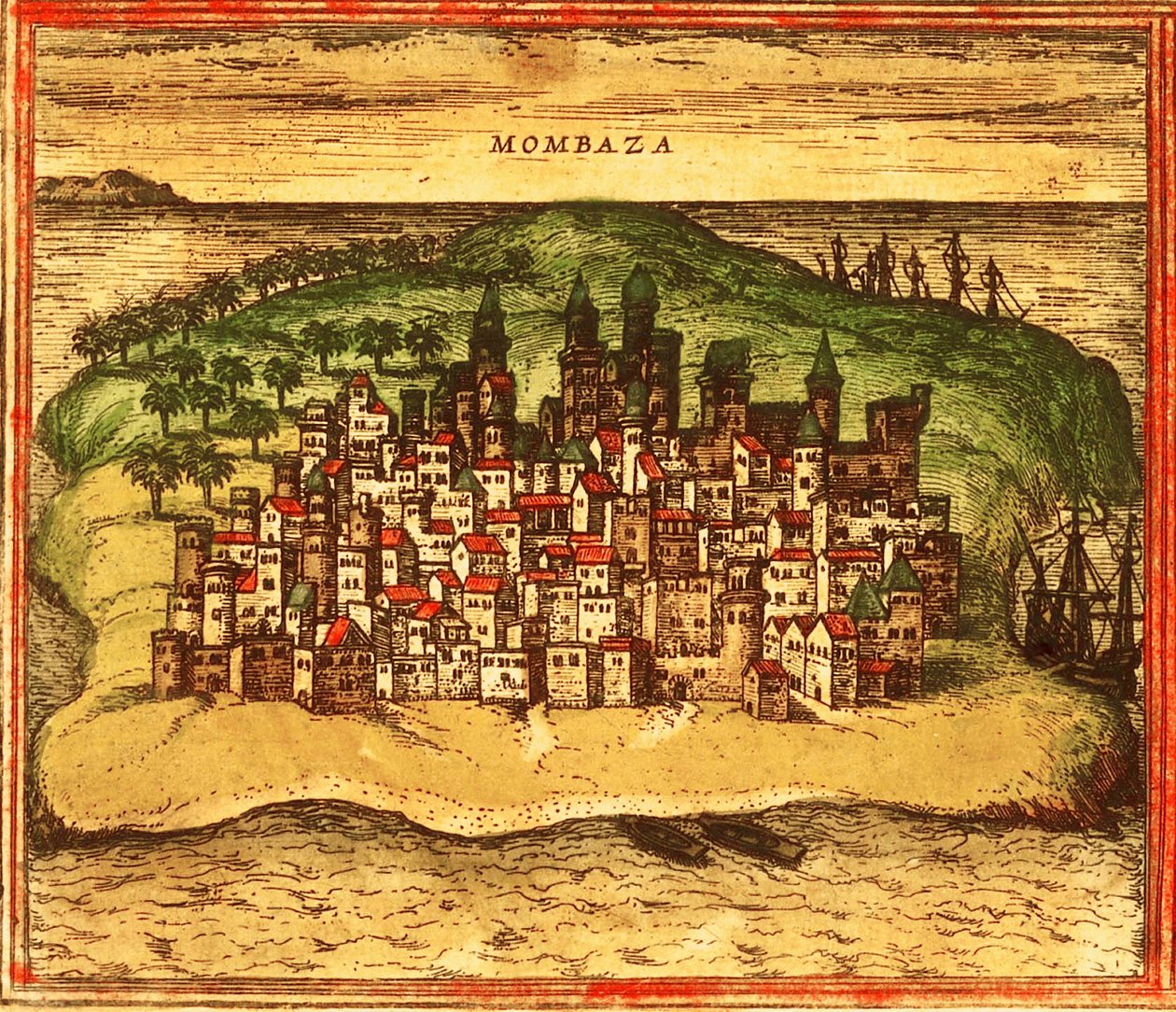 Mombasa, Kenia, Afrika door Georg and Hogenberg Franz (1535 90) Braun