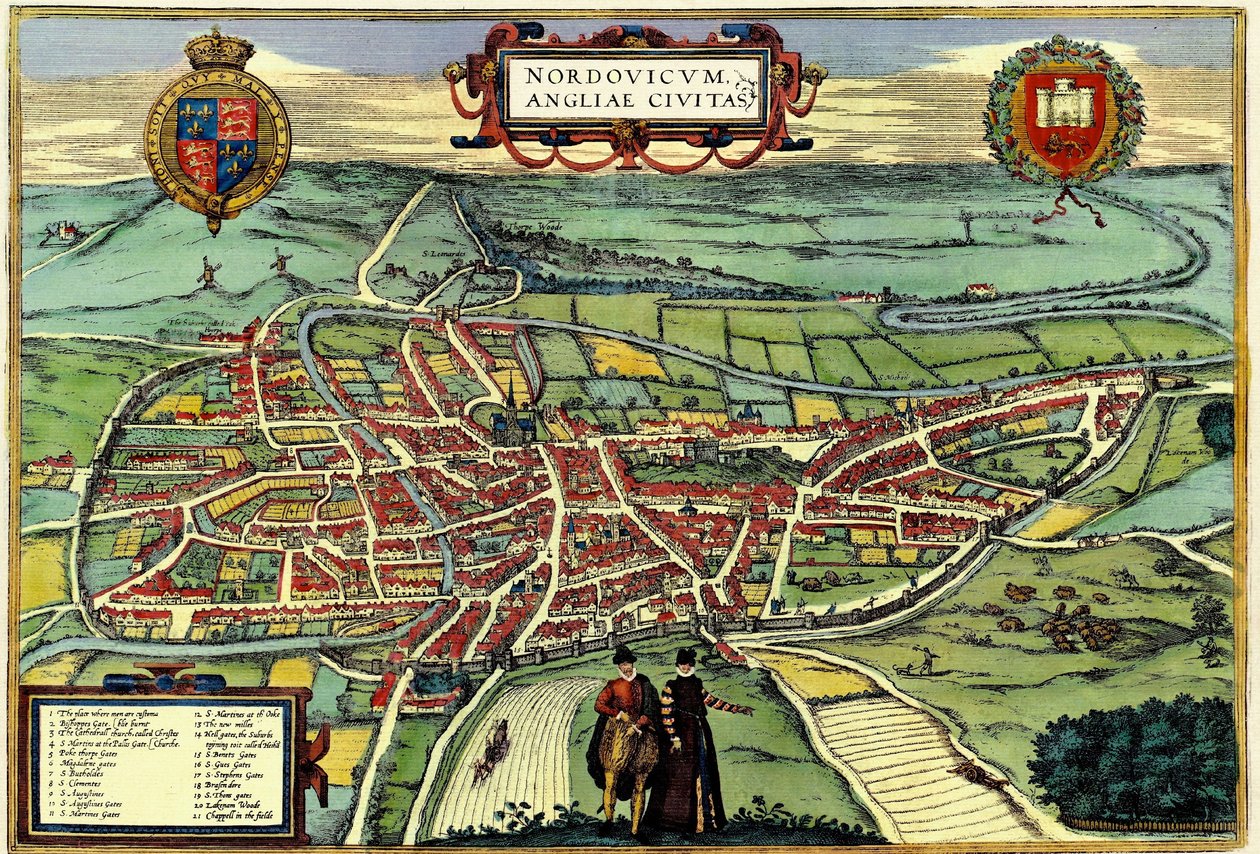 Norwich, Engeland door Georg and Hogenberg Franz (1535 90) Braun