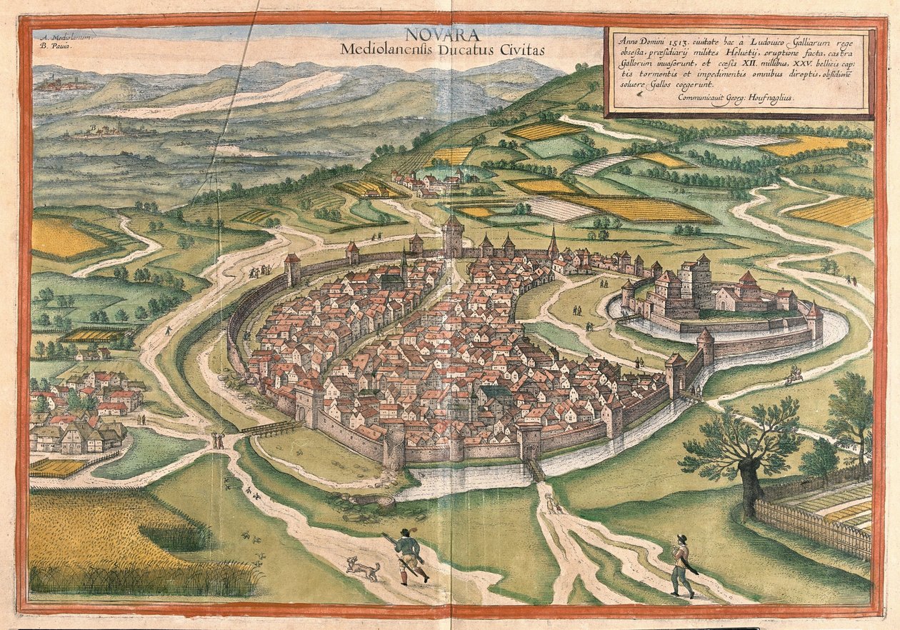 Novara, regio Piëmont, Italië (ets) door Georg Braun and Hogenberg Franz