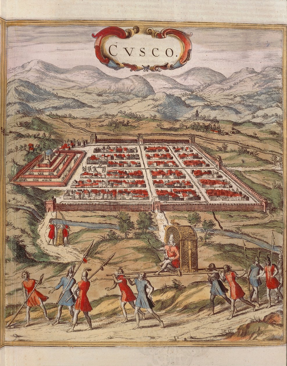 Peru, stad Cuzco, gravure door Georg Braun door Georg Braun and Hogenberg Franz
