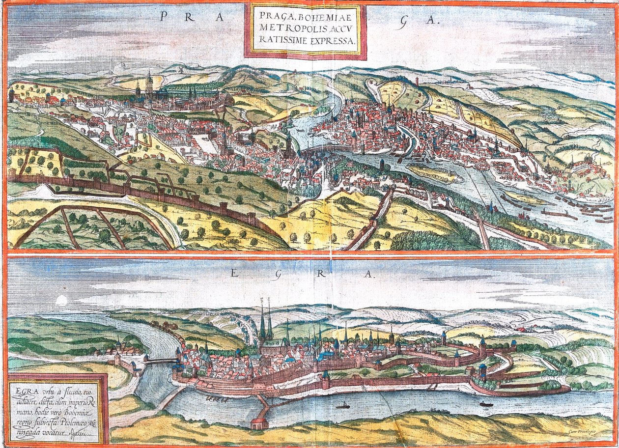 Praag, Cheb, Tsjechië door Georg and Hogenberg Franz (1535 90) Braun