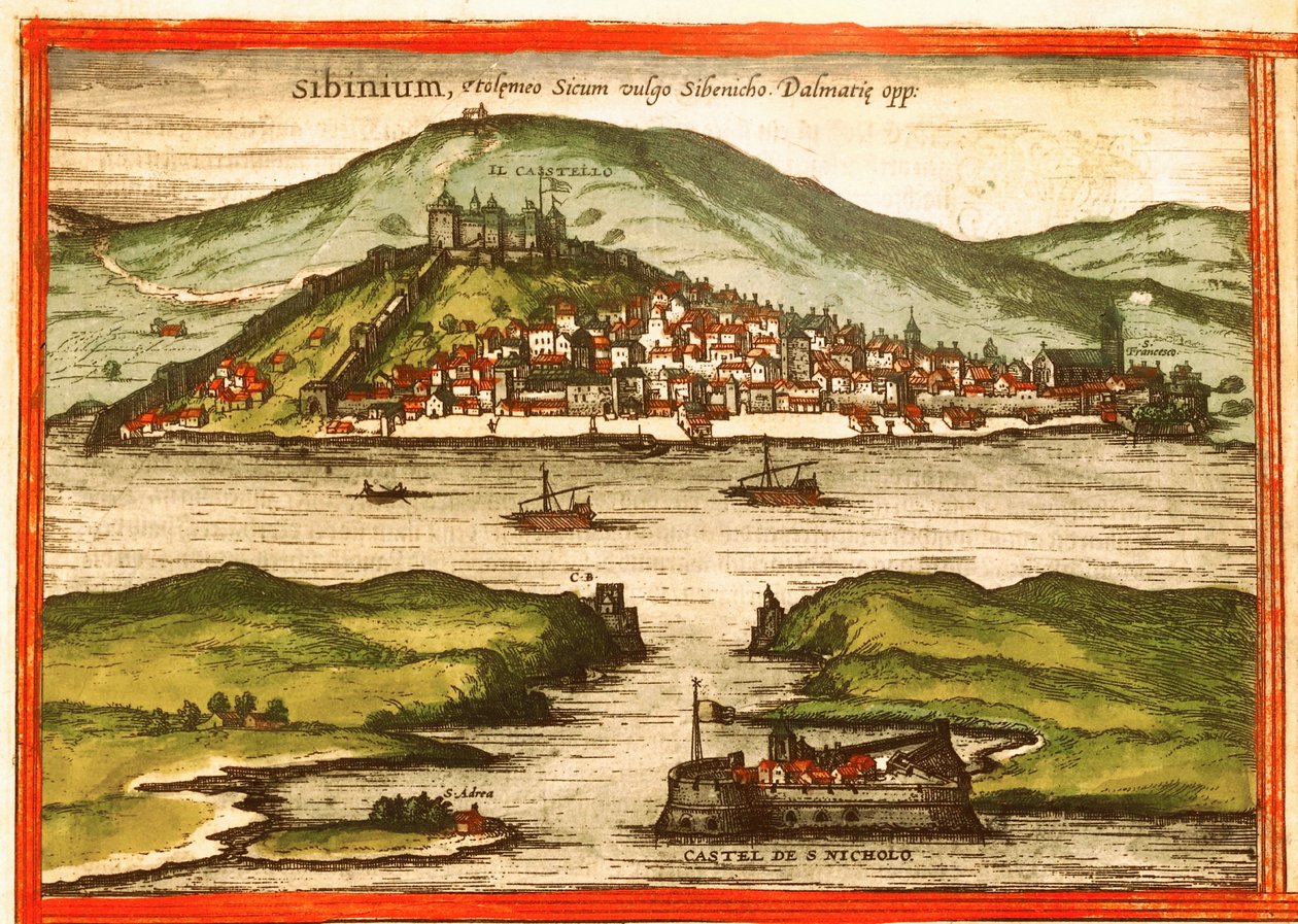 Sibenik, Kroatië door Georg and Hogenberg Franz (1535 90) Braun