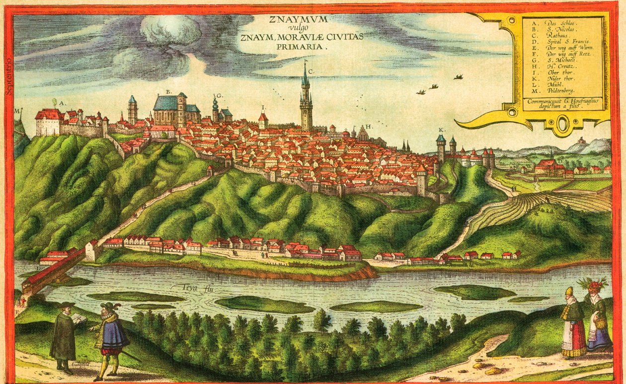Znojmo, Tsjechië door Georg and Hogenberg Franz (1535 90) Braun