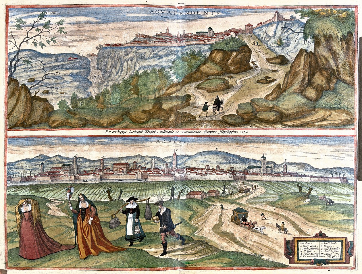 Acquapendente en Treviso, Italië (gravure) door Georg Braun and Hogenberg Franz