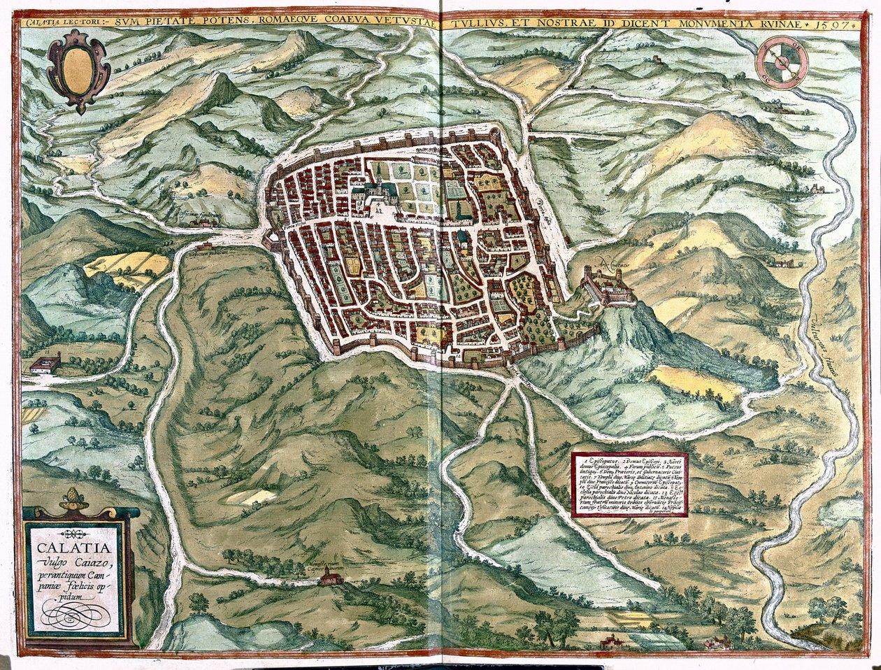 Caiazzo (provincie Caserta), Italië door Georg Braun and Hogenberg Franz