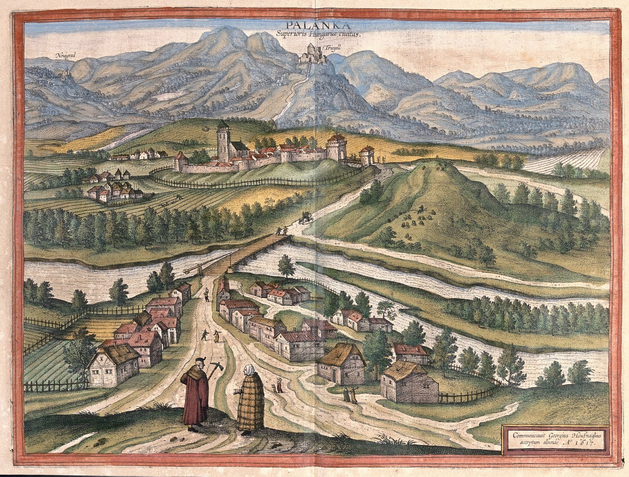 Dregelypalank, Hongarije (gravure) door Georg Braun and Hogenberg Franz