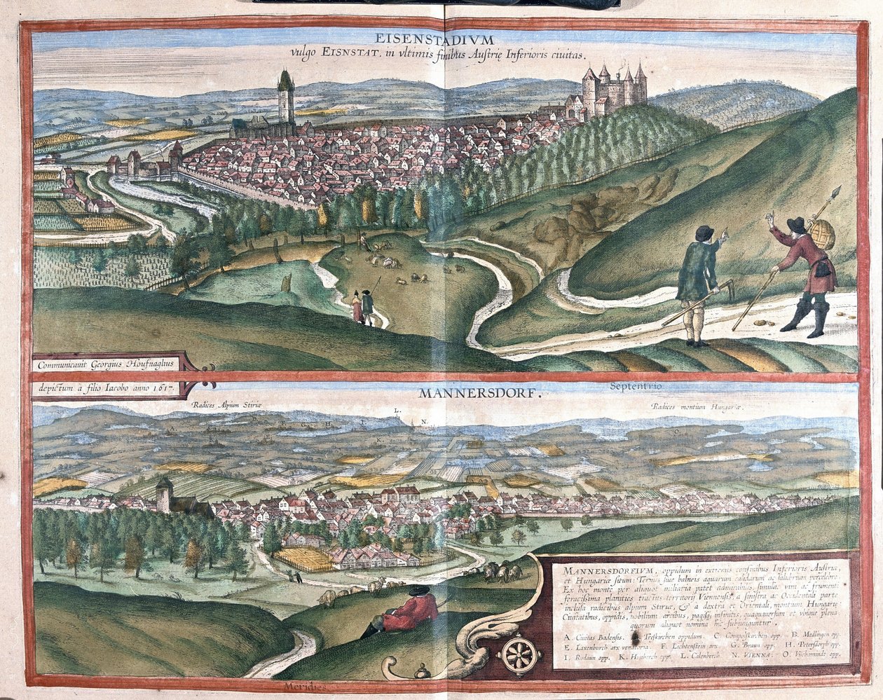 Eisenstadt en Mannersdorf am Leithagebirge, Oostenrijk door Georg Braun and Hogenberg Franz
