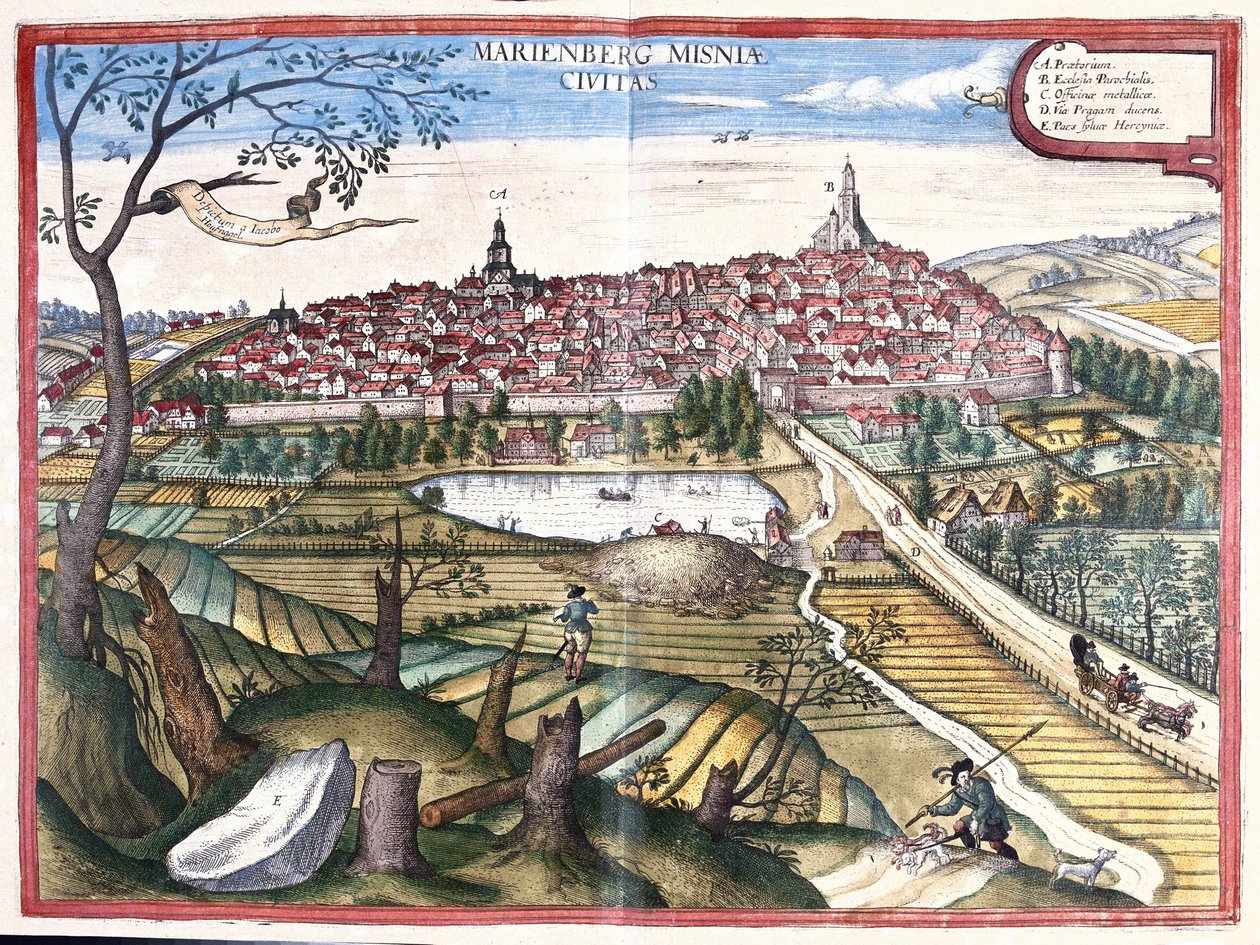 Marienberg, Saksen, Duitsland (ets) door Georg Braun and Hogenberg Franz
