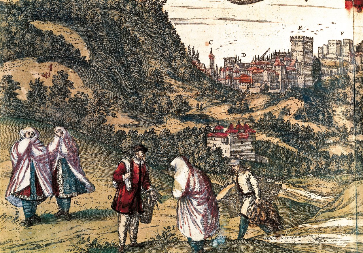 Mauritius van het Alhambra, gravure door George Braun in "Civitatis Orbis Terrarum" geschreven door Franz HOGENBERG (1535-1590), uitgegeven door Gottfried Kempesen in Keulen in zes delen door Georg Braun and Hogenberg Franz
