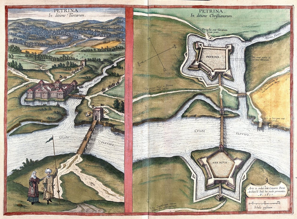 Petrinja, Kroatië (gravure) door Georg Braun and Hogenberg Franz