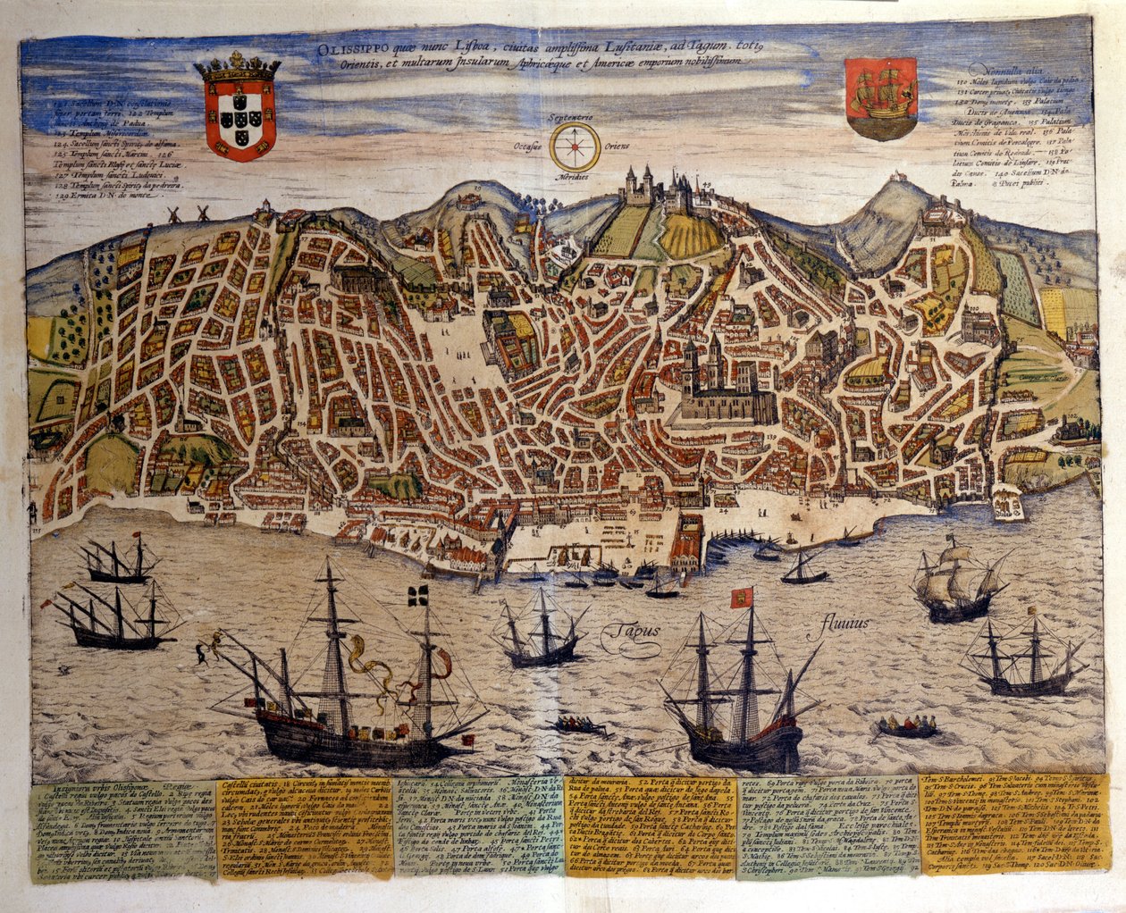 Uitzicht op Lissabon aan het einde van de 16e eeuw. Atlas "Civitates Orbis Terrarum" door Braun & Hogenberg door Georg Braun and Hogenberg Franz